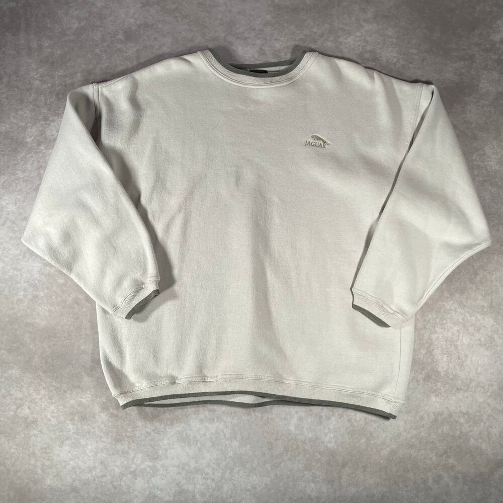 Vintage Jaguar Embroidered Logo Green And Beige Pullover Sweatshirt